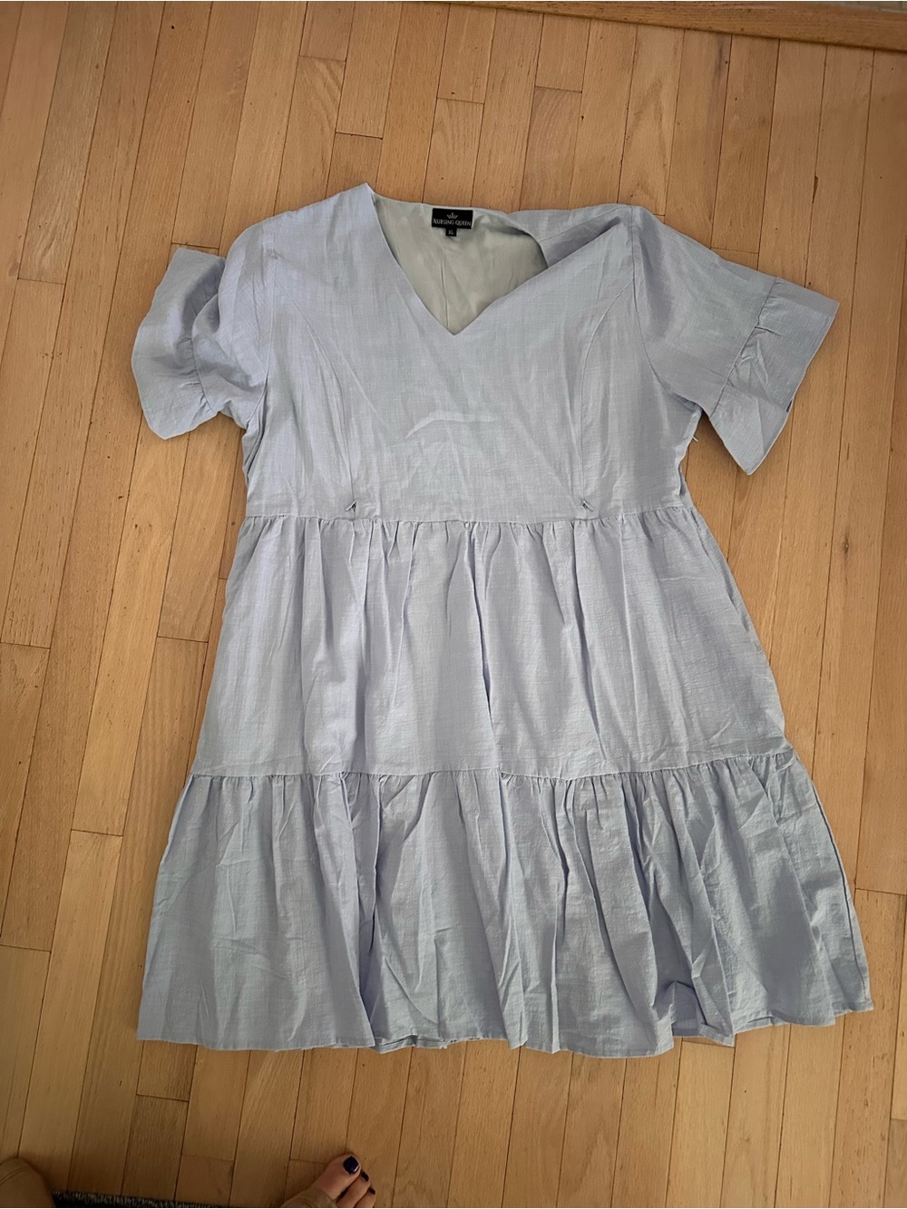 Nursing Queen Light Blue Tiered V-Neck Nursing Dress
